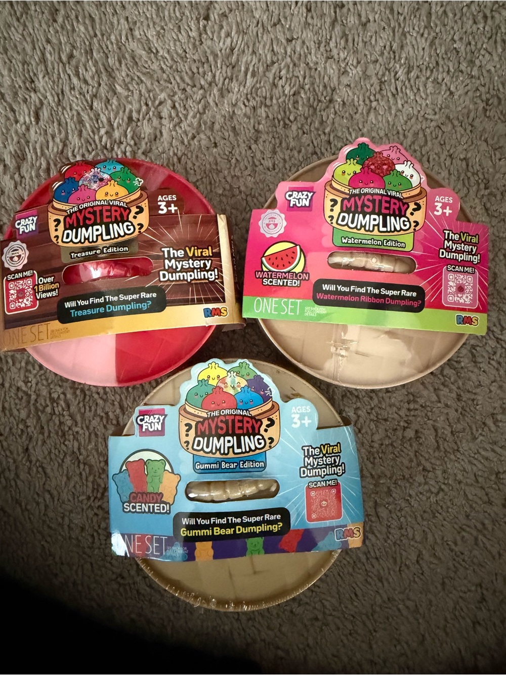 3 RMS Mystery Dumpling Party Favors - Pink, Tan, Gold